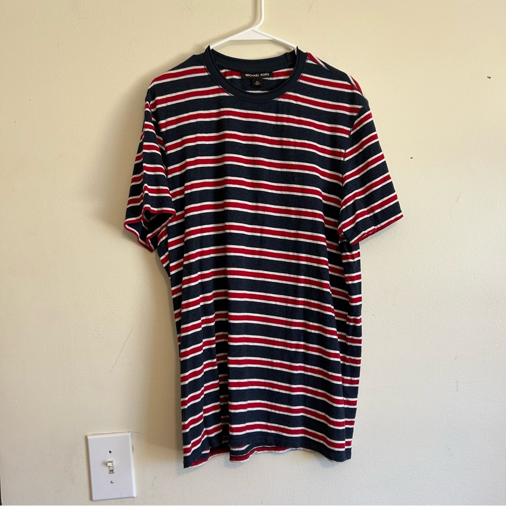 Michael Kors Striped Short Sleeve Tee in Navy and Red